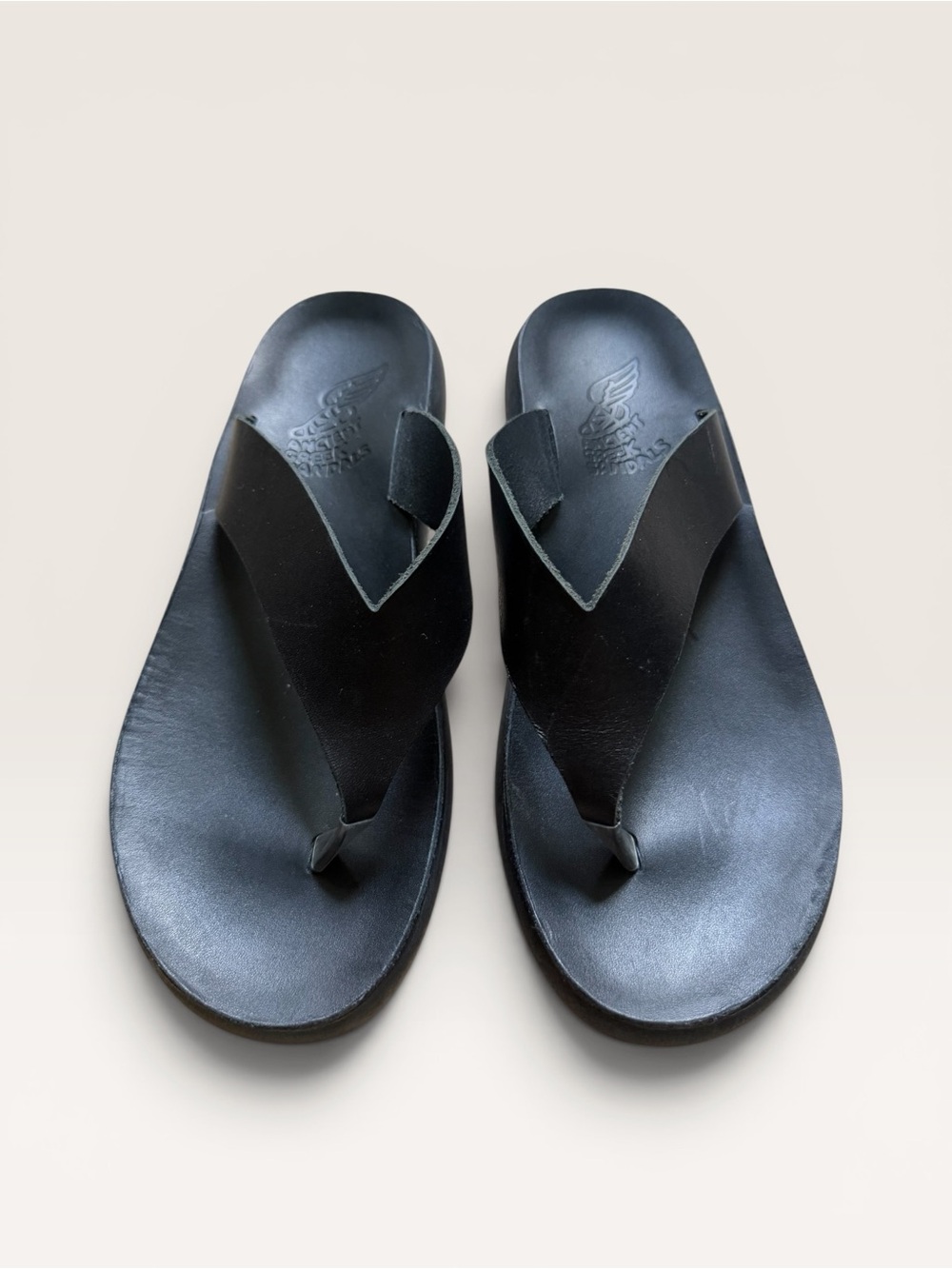 Ancient Greek Sandals Black Leather Flip Flop Thong Sandals Minimal Women’s 9.5